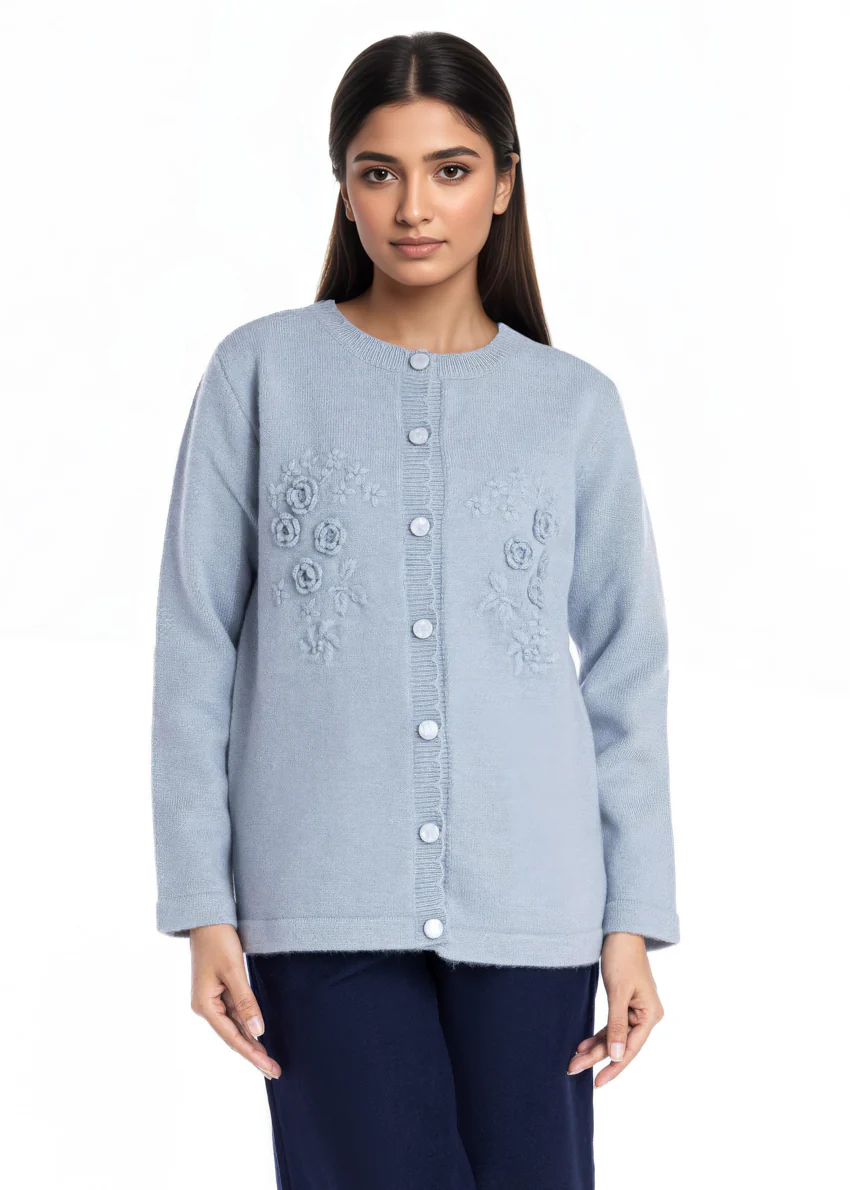 Blue-Round Neck Cardigan Full Sleeves Sweater (25Y-050-67) - Image 3