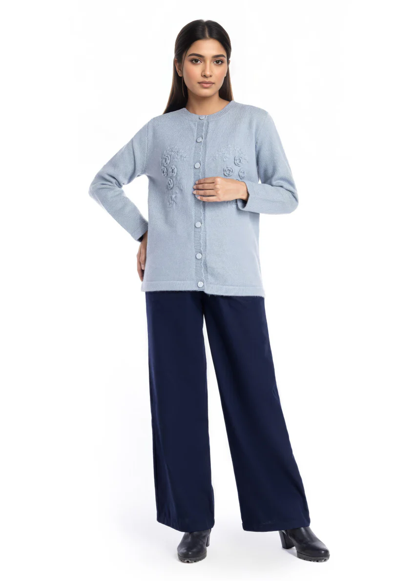 Blue-Round Neck Cardigan Full Sleeves Sweater (25Y-050-67) - Image 4