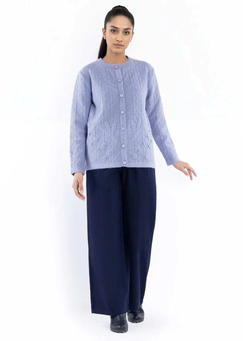 Ice-Blue-Round Neck Cardigan Full Sleeves Sweater (25Y-051-67) - Image 4