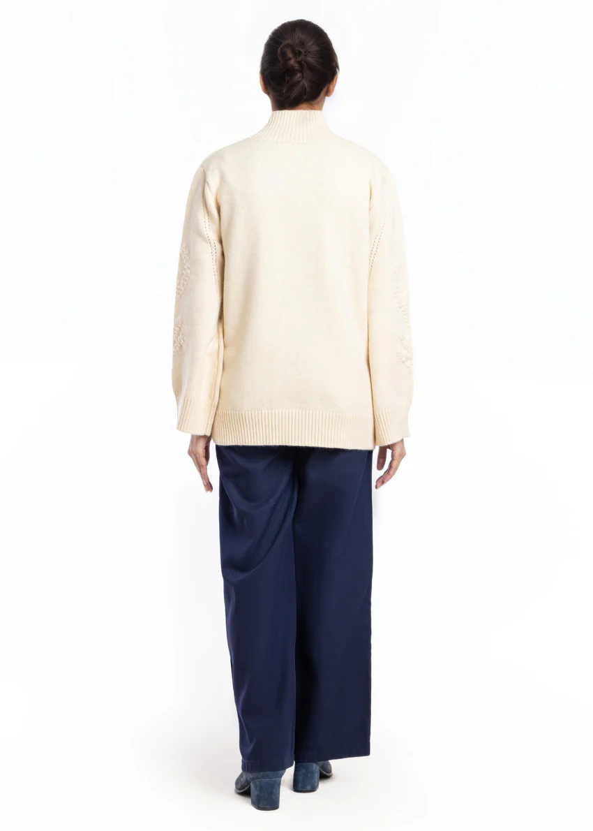Cream-V-Cardigan Full Sleeves Sweater (25Y-052-67) - Image 3