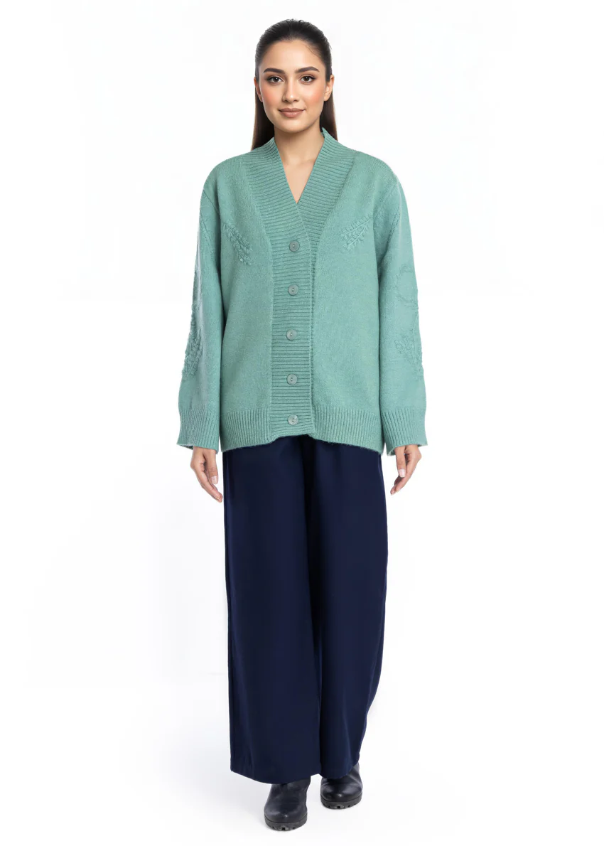 Green-V-Cardigan Full Sleeves Sweater (25Y-052-67)