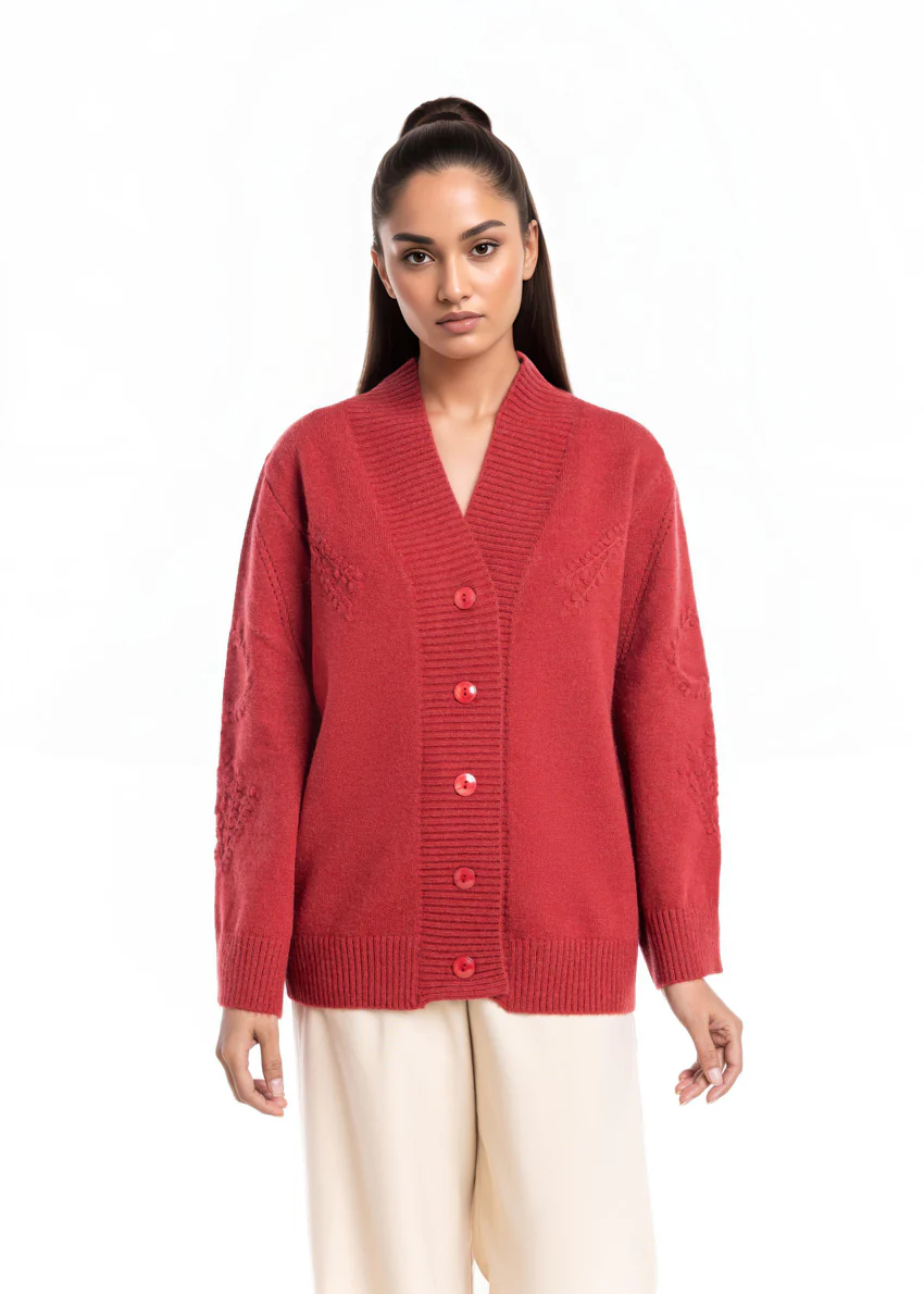 Maroon-V-Cardigan Full Sleeves Sweater (25Y-052-67) - Image 5