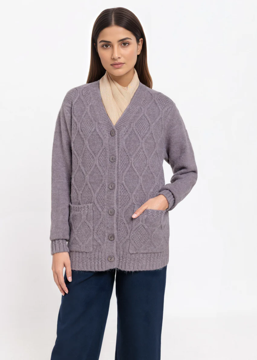Grey-V-Cardigan Full Sleeves Sweater (25Y-053-67) - Image 2