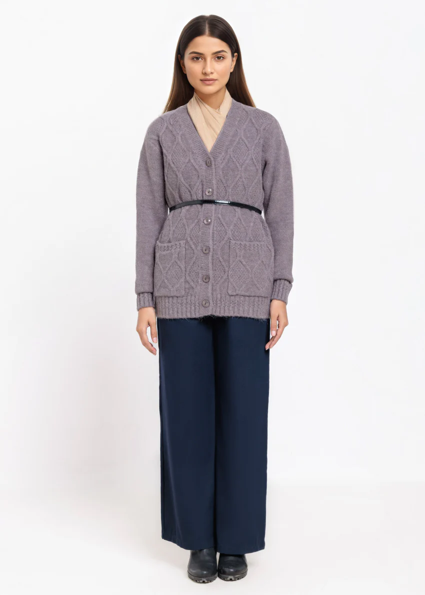 Grey-V-Cardigan Full Sleeves Sweater (25Y-053-67) - Image 4