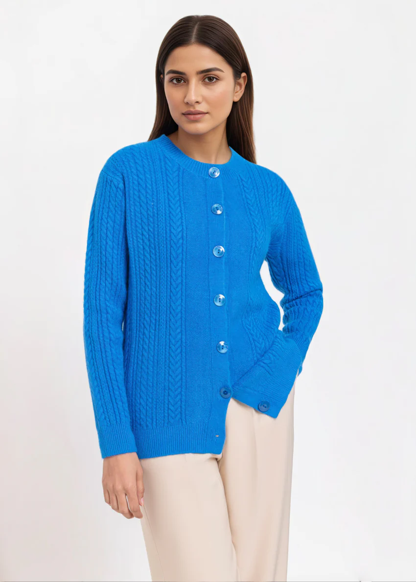 R-Blue-Round Neck Cardigan Full Sleeves Sweater (25Y-054-67) - Image 2