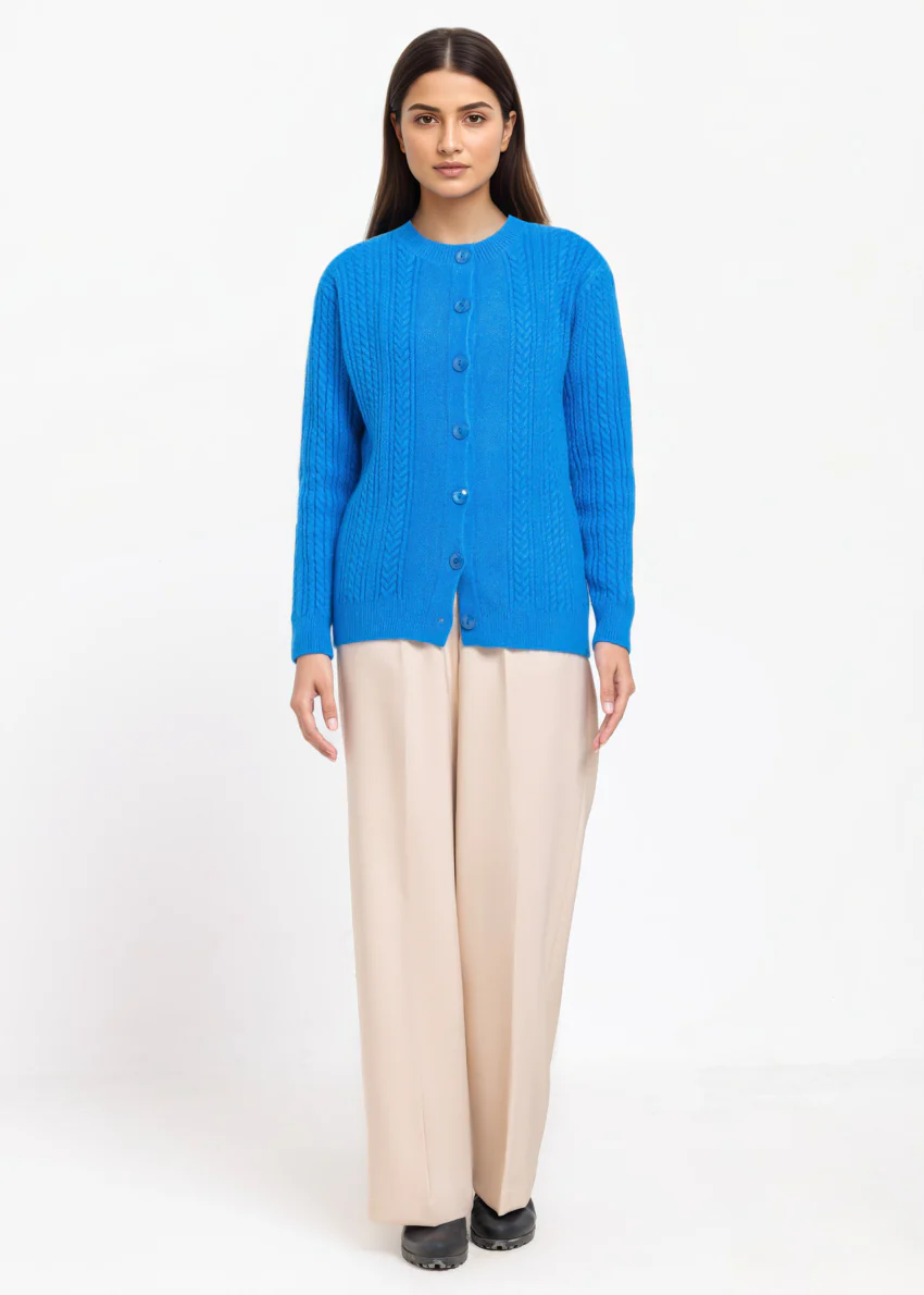 R-Blue-Round Neck Cardigan Full Sleeves Sweater (25Y-054-67) - Image 3