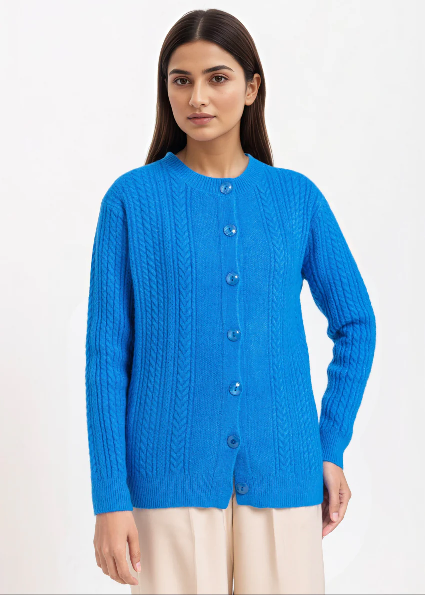 R-Blue-Round Neck Cardigan Full Sleeves Sweater (25Y-054-67) - Image 5