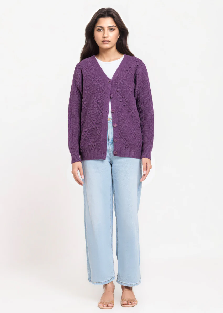 D-Purple-V-Cardigan Full Sleeves Sweater (25Y-056-67)