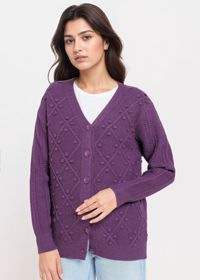 D-Purple-V-Cardigan Full Sleeves Sweater (25Y-056-67) - Image 3