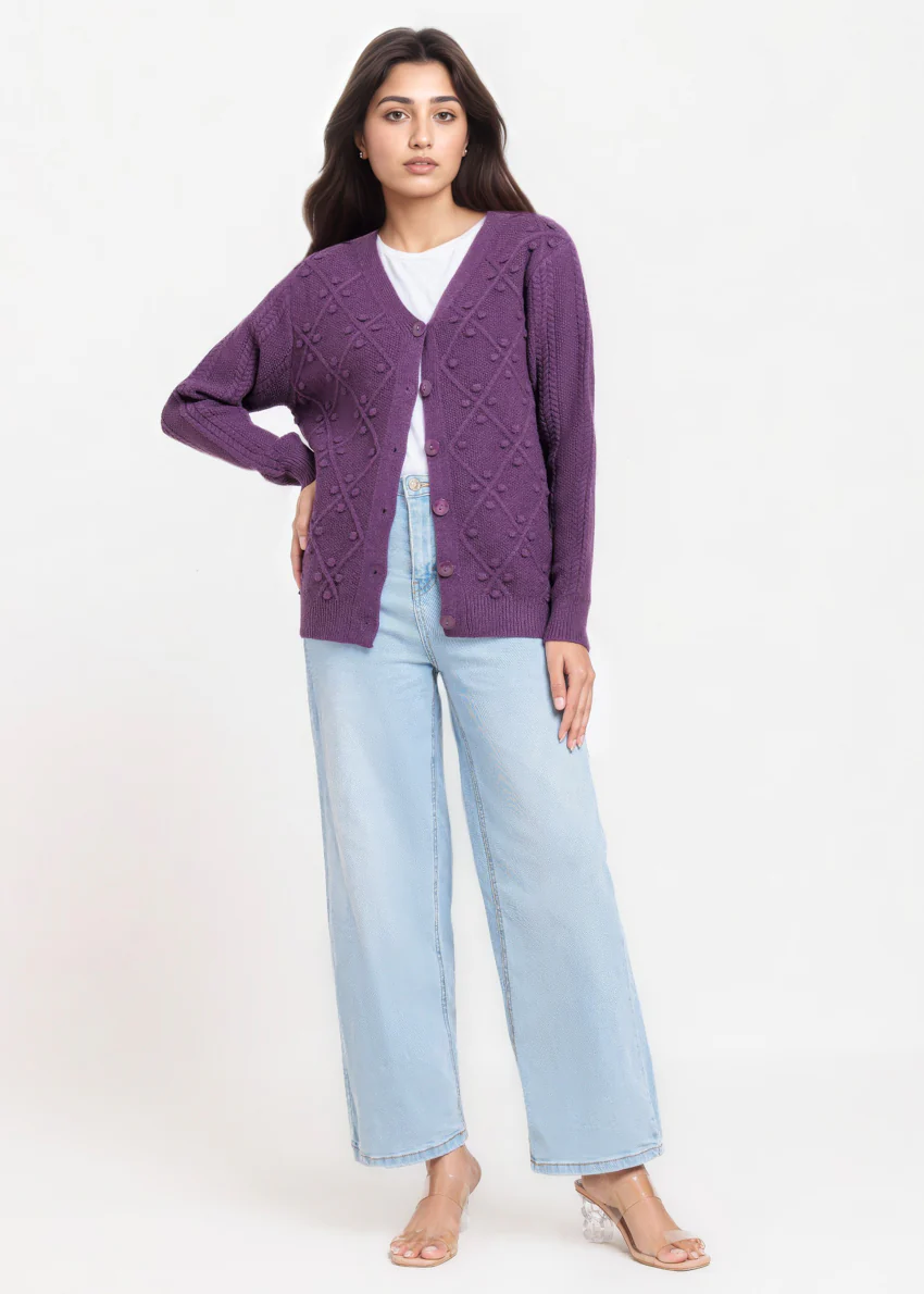 D-Purple-V-Cardigan Full Sleeves Sweater (25Y-056-67) - Image 4