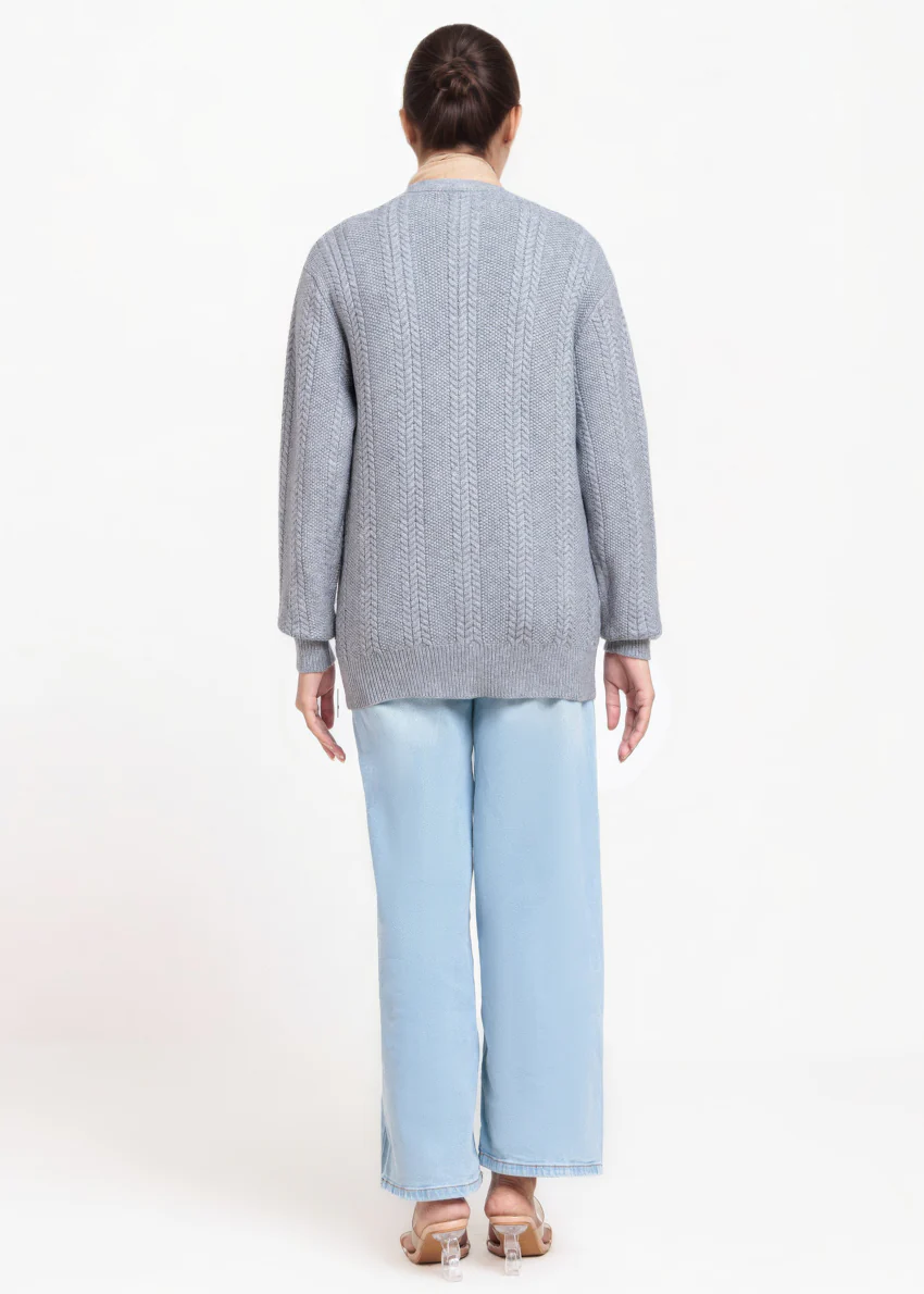 Grey-V-Cardigan Full Sleeves Sweater (25Y-056-67) - Image 3