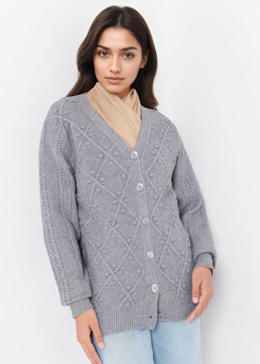 Grey-V-Cardigan Full Sleeves Sweater (25Y-056-67) - Image 5