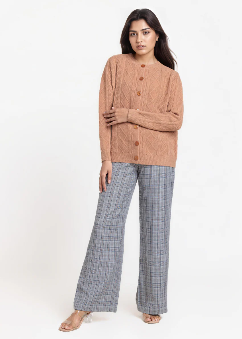 Brown-Round Neck Full Sleeves Cardigan Sweater (25Y-057-67) - Image 3