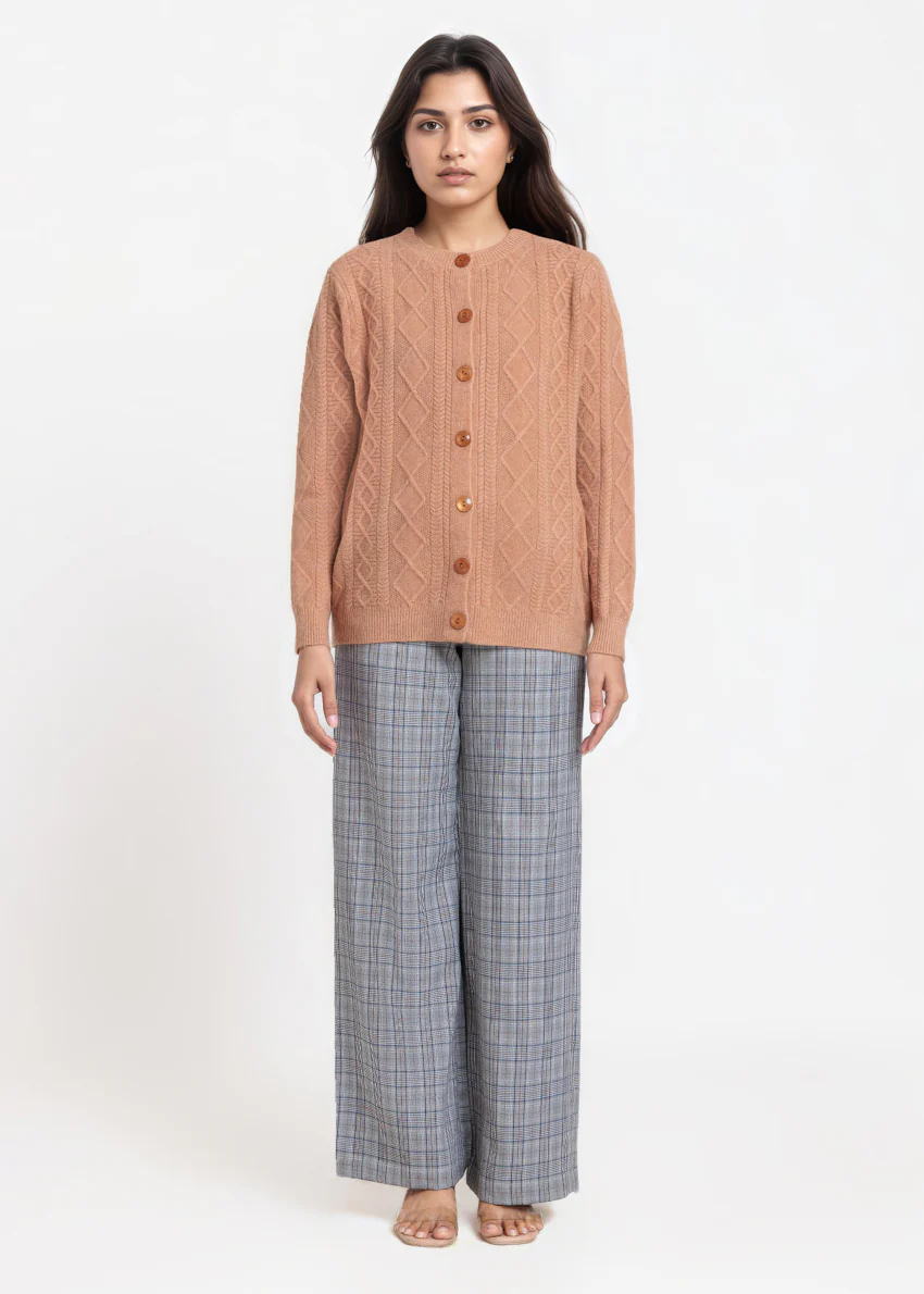 Brown-Round Neck Full Sleeves Cardigan Sweater (25Y-057-67) - Image 5