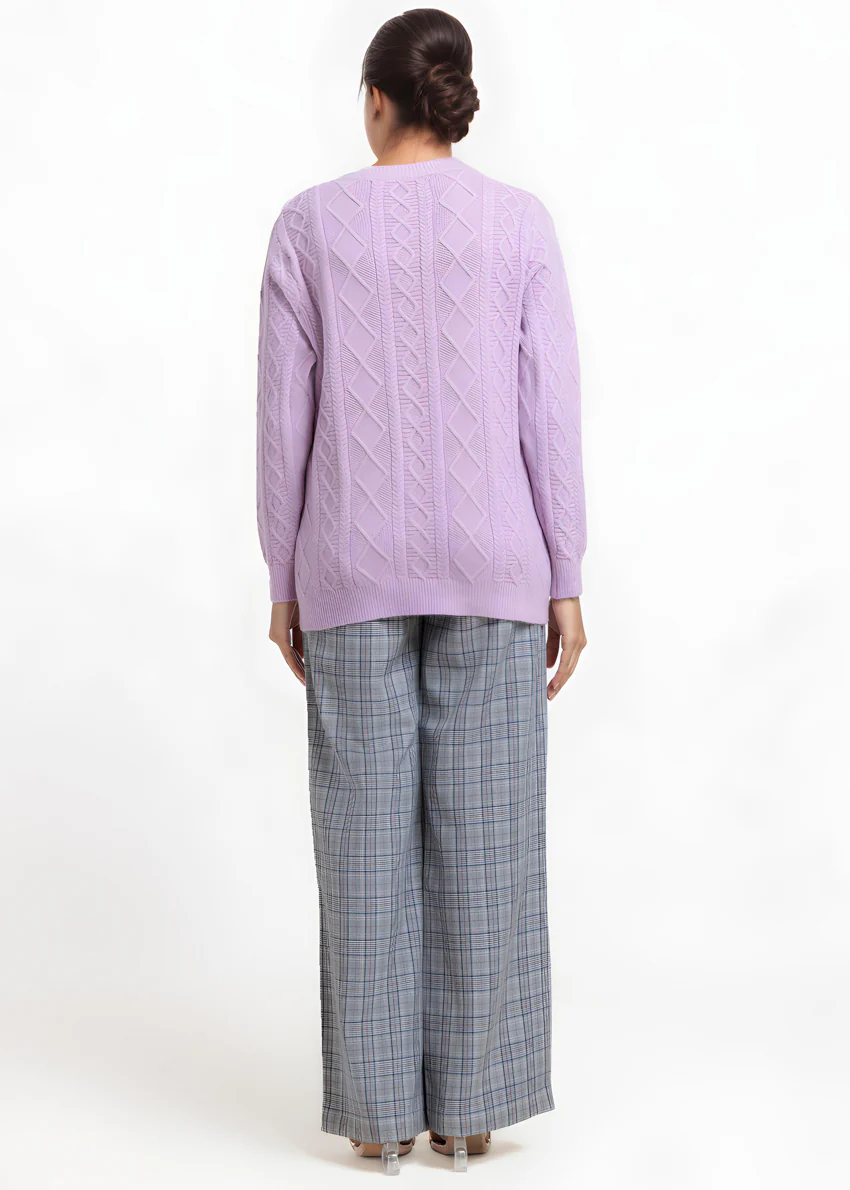 Lavender-Round Neck Full Sleeves Cardigan Sweater (25Y-057-67) - Image 2