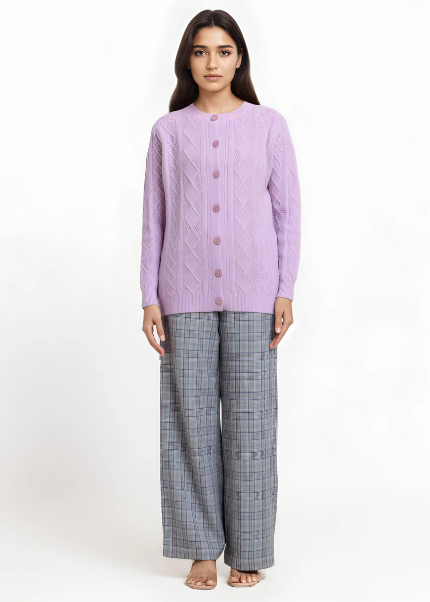 Lavender-Round Neck Full Sleeves Cardigan Sweater (25Y-057-67) - Image 4