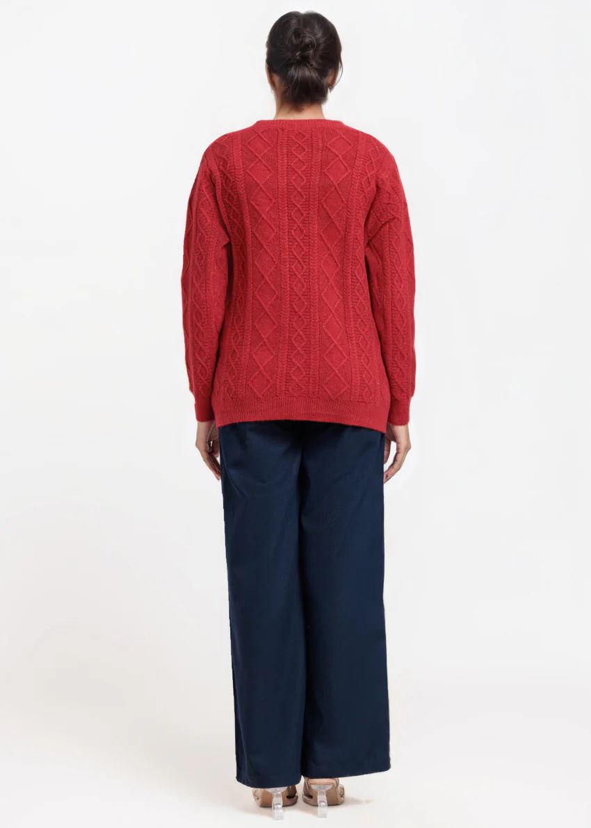 Maroon-Round Neck Full Sleeves Cardigan Sweater (25Y-057-67) - Image 2