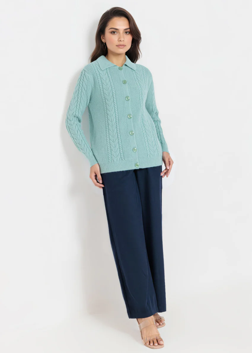 L-Green-Wing Collar Cardigan Full Sleeves Sweater (25Y-059-67) - Image 3