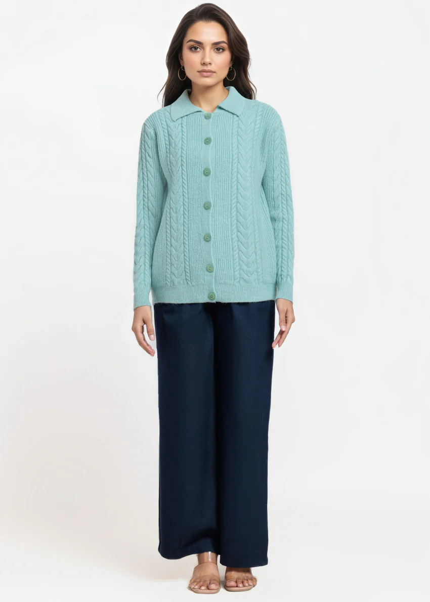 L-Green-Wing Collar Cardigan Full Sleeves Sweater (25Y-059-67) - Image 5