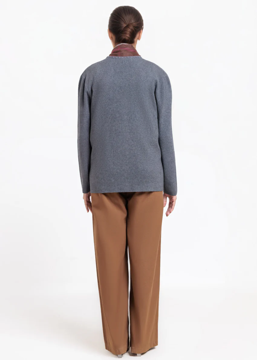 Charcoal-V-Cardigan Full Sleeves Sweater (25Y-060-67) - Image 2