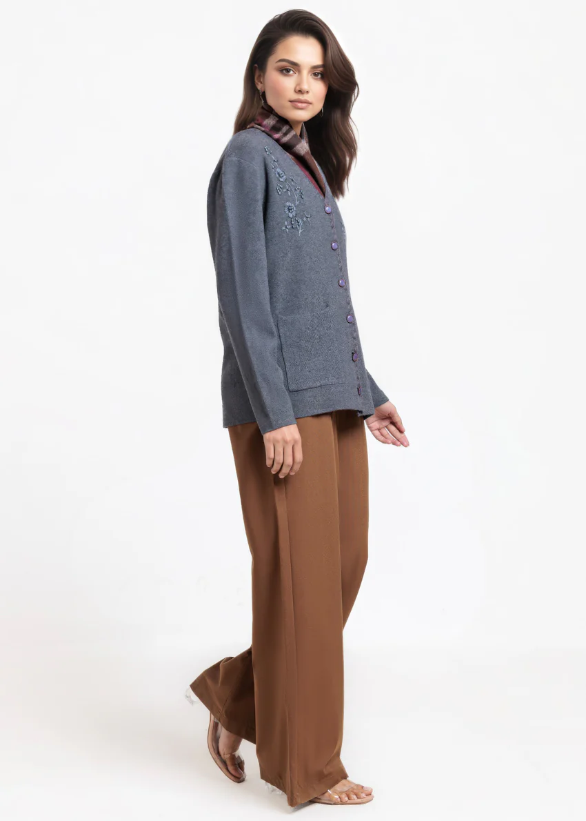 Charcoal-V-Cardigan Full Sleeves Sweater (25Y-060-67) - Image 4