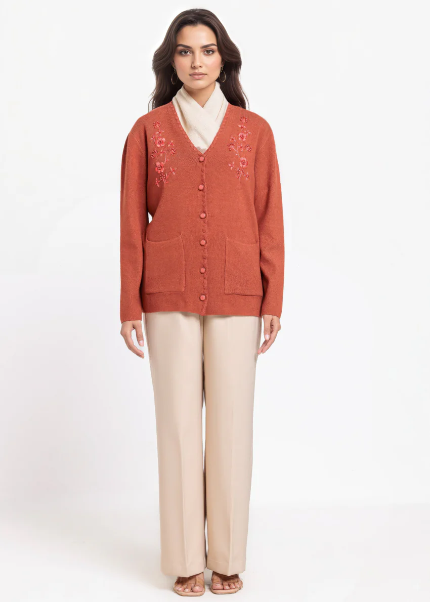 Rust-V-Cardigan Full Sleeves Sweater (25Y-060-67) - Image 5