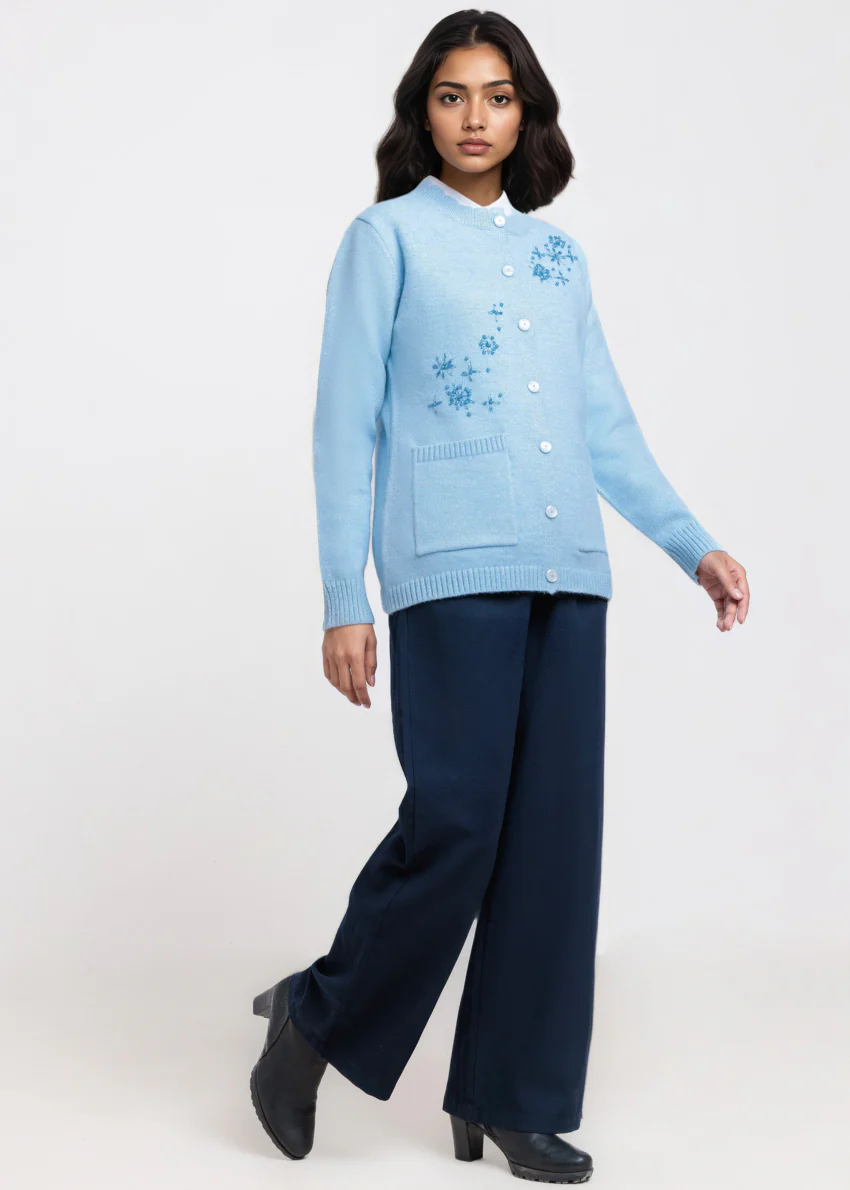 Sky-Blue-Round Neck Full Sleeves Cardigan Sweater (25Y-061-67) - Image 4