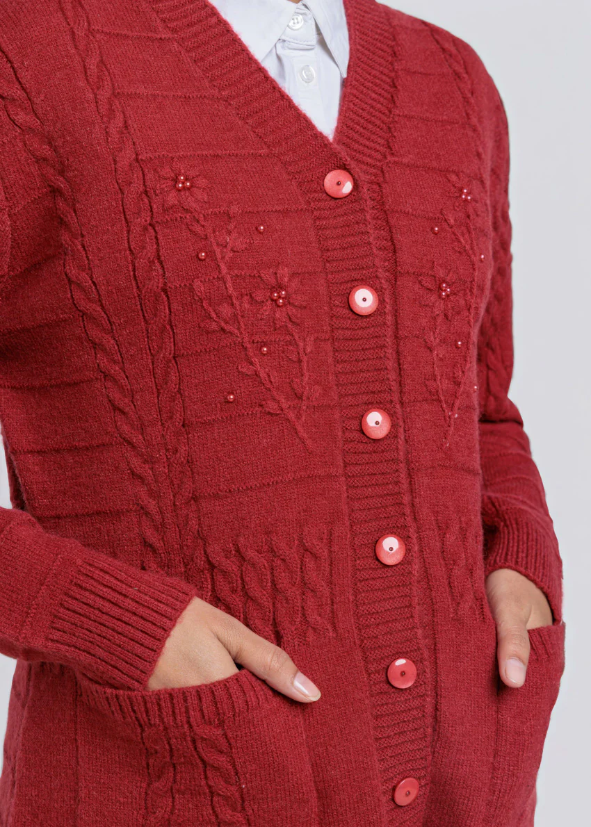 Red-V-Cardigan Full Sleeves Sweater (25Y-062-67) - Image 4