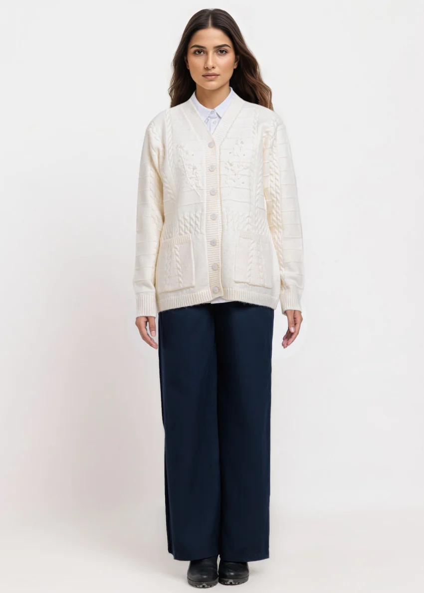 White-V-Cardigan Full Sleeves Sweater (25Y-062-67) - Image 5
