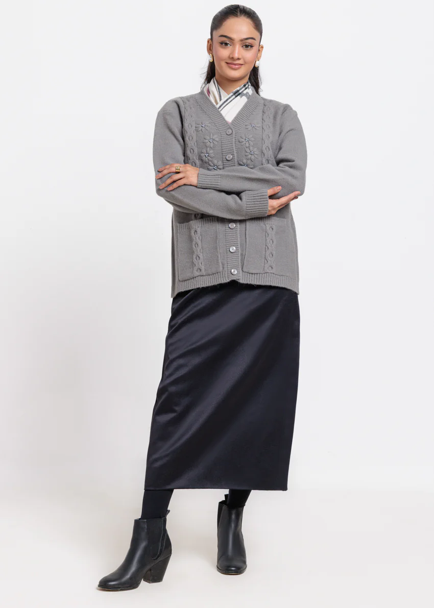 Grey-V-Cardigan Full Sleeves Sweater (25Y-063-67) - Image 3