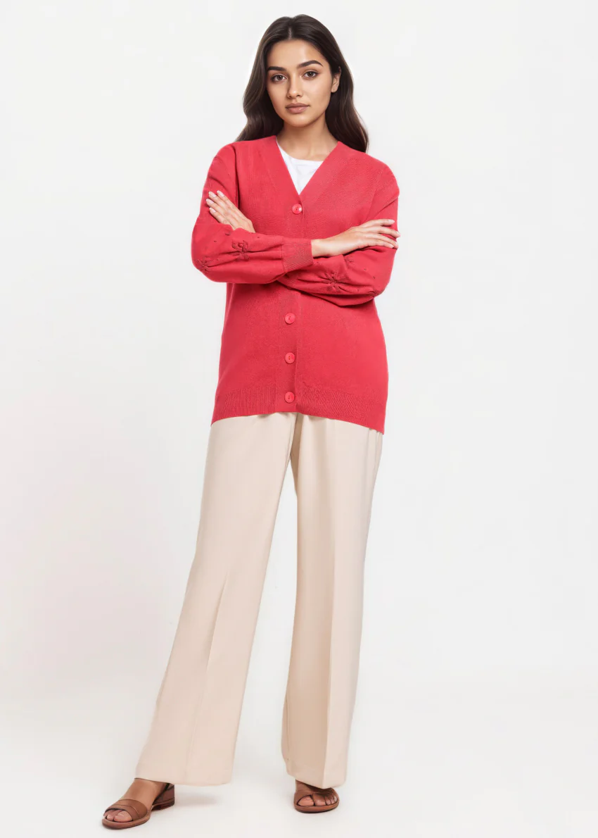 Red-V-Cardigan Full Sleeves Sweater (25Y-064-67) - Image 4