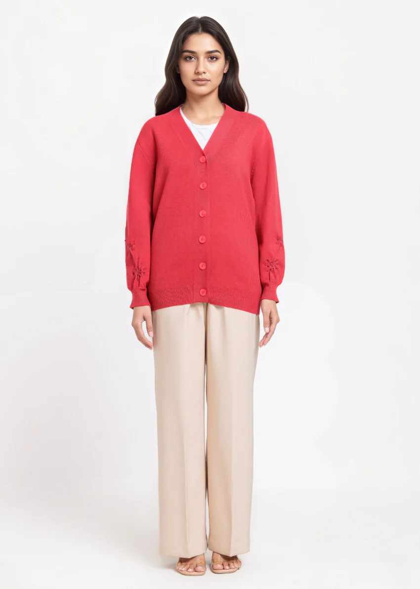 Red-V-Cardigan Full Sleeves Sweater (25Y-064-67) - Image 5