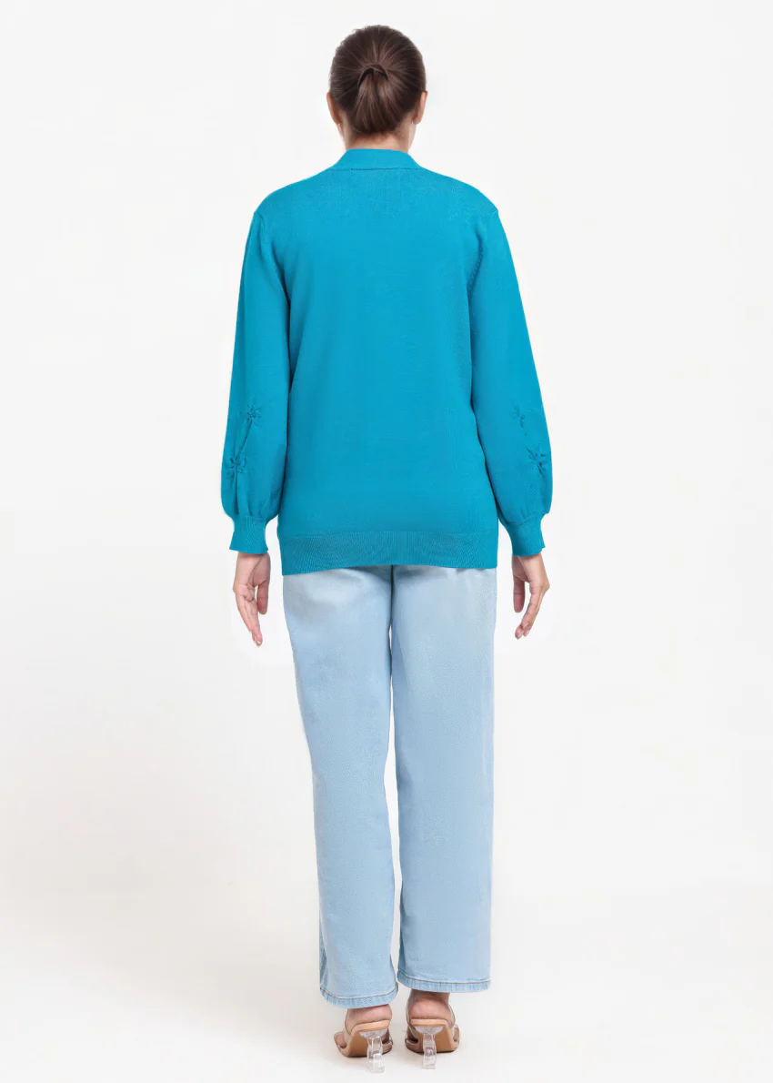 Teal-V-Cardigan Full Sleeves Sweater (25Y-064-67) - Image 2