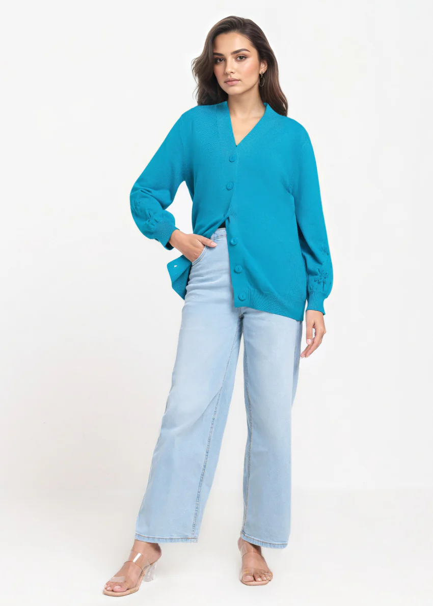 Teal-V-Cardigan Full Sleeves Sweater (25Y-064-67) - Image 3