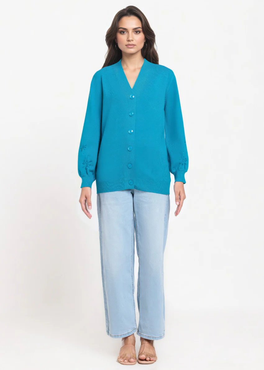 Teal-V-Cardigan Full Sleeves Sweater (25Y-064-67) - Image 5