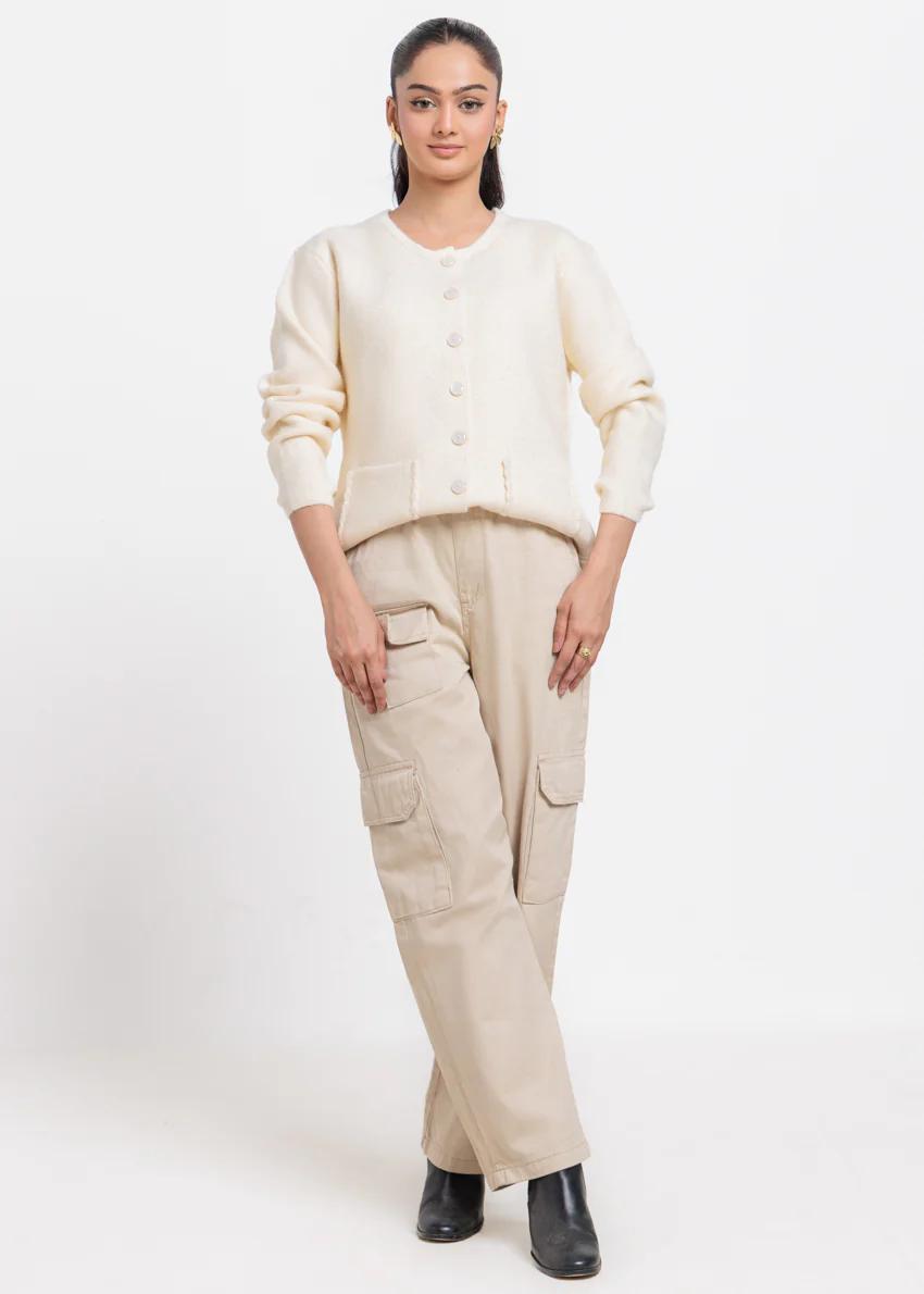 Cream-Round Neck Full Sleeves Sweater (25Y-066-67)
