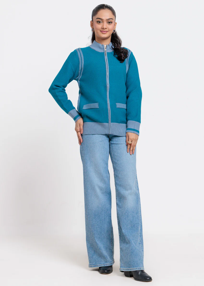 Teal-Turtle Neck Zipper Full Sleeves Sweater (25Y-067-67) - Image 3