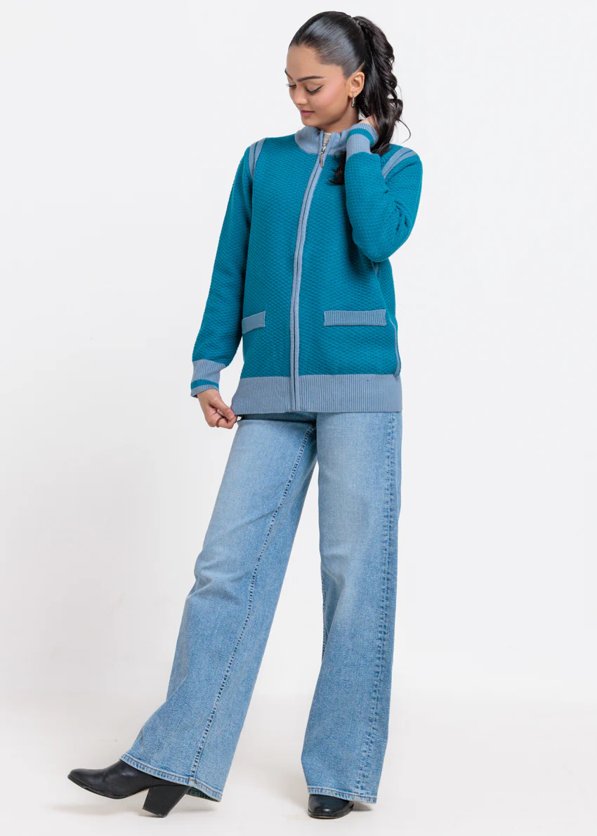 Teal-Turtle Neck Zipper Full Sleeves Sweater (25Y-067-67) - Image 4
