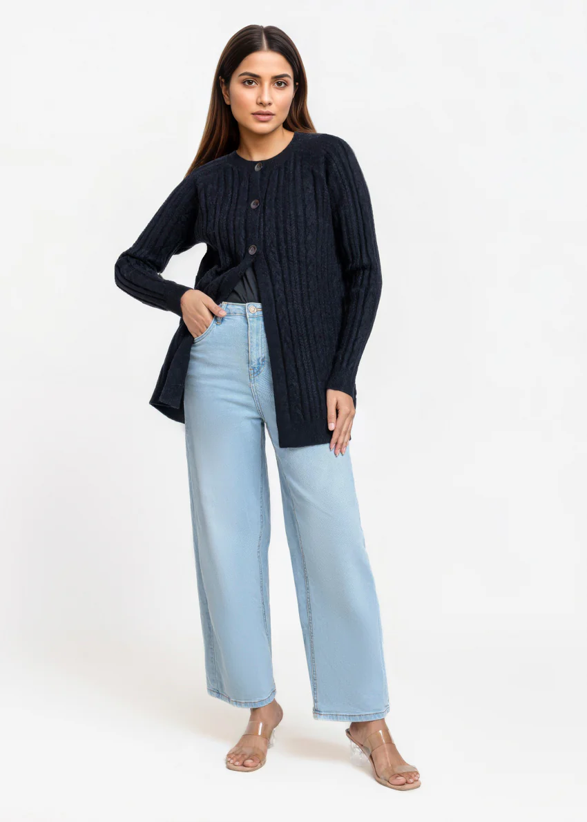 Black-Round Neck Full Sleeves Cardigan Sweater (25Y-068-67) - Image 3
