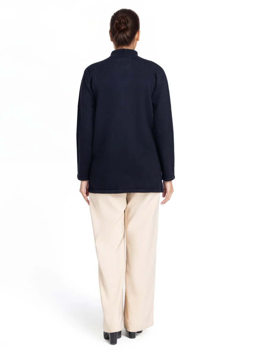 Black-High Neck Collar Full Sleeves Cardigan Sweater (25Y-069-67) - Image 3