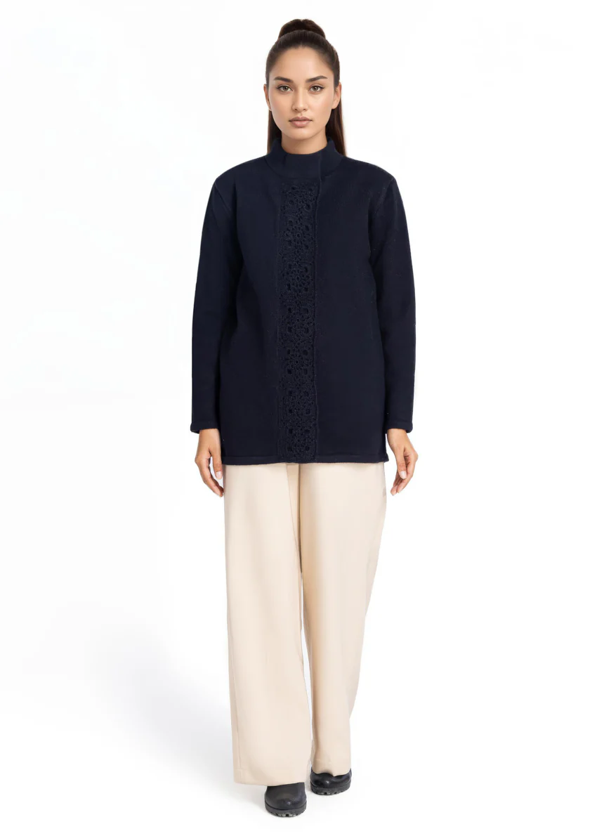 Black-High Neck Collar Full Sleeves Cardigan Sweater (25Y-069-67) - Image 4