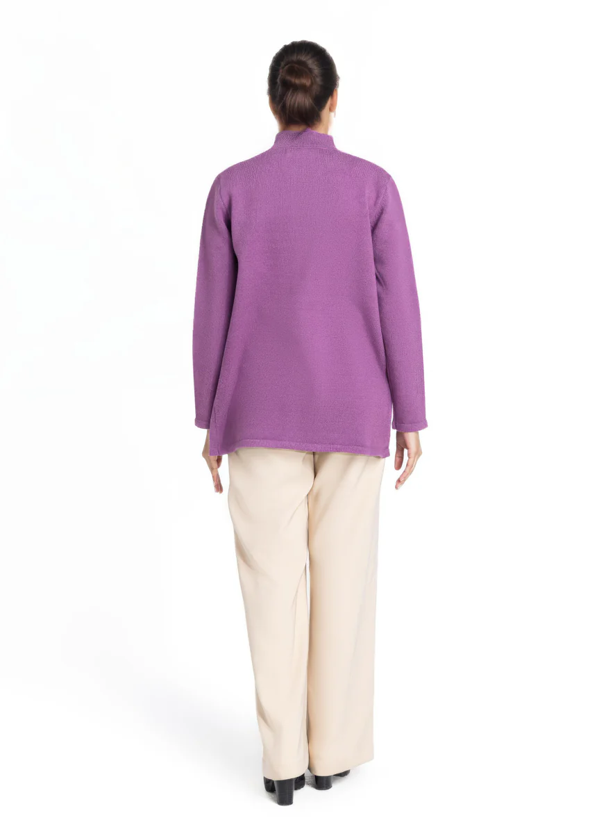 Plum-High Neck Collar Full Sleeves Cardigan Sweater (25Y-069-67) - Image 3