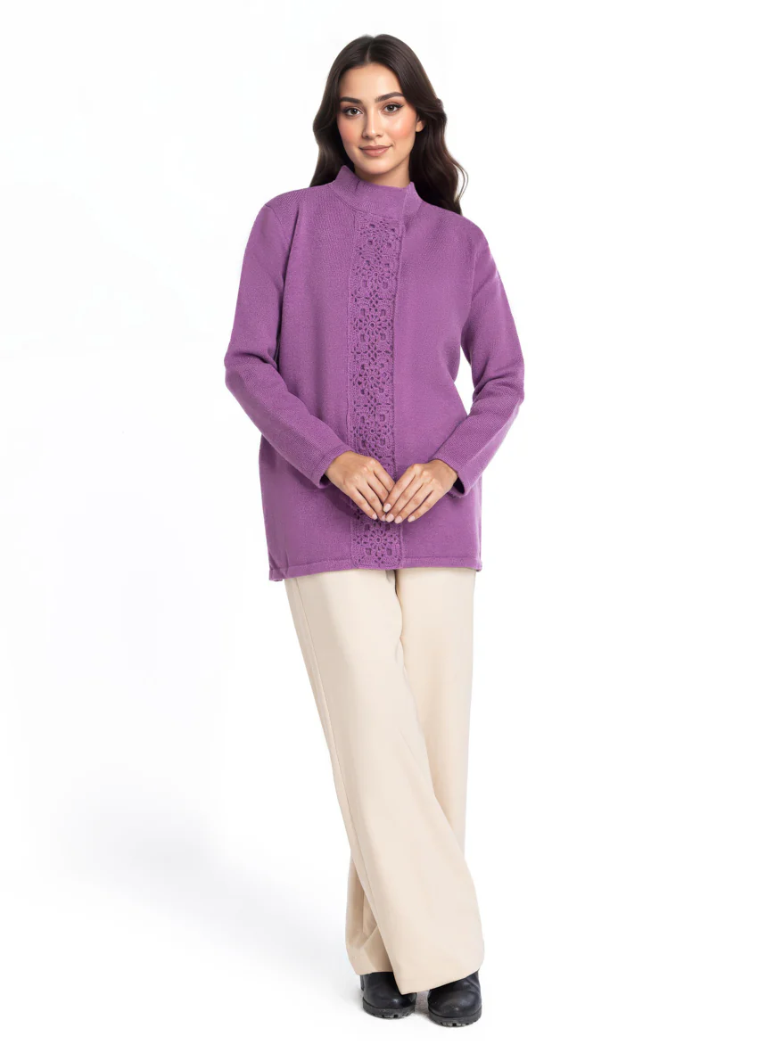 Plum-High Neck Collar Full Sleeves Cardigan Sweater (25Y-069-67) - Image 4