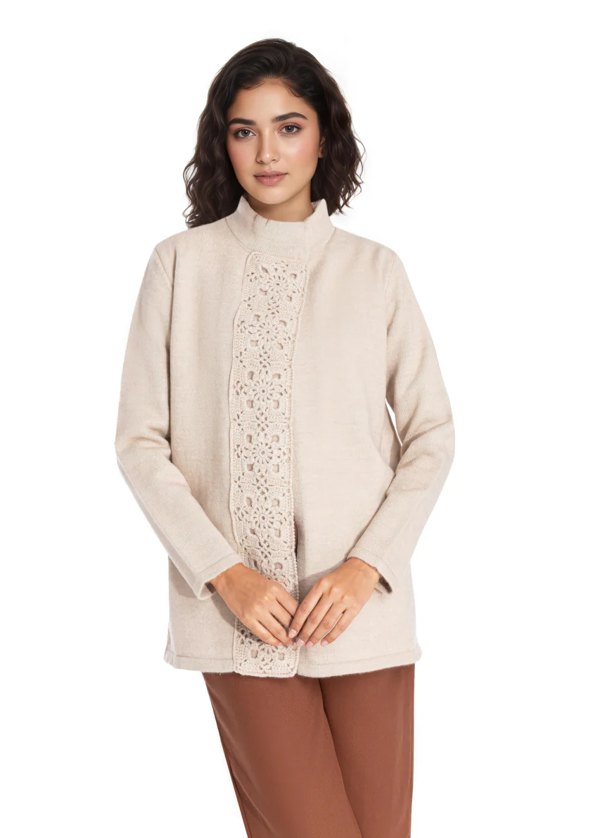 Stone-High Neck Collar Full Sleeves Cardigan Sweater (25Y-069-67)