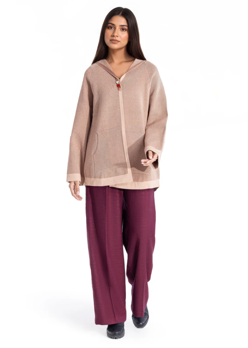 Beige-Hoodie Cardigan Full Sleeves Sweater (25Y-070-67)