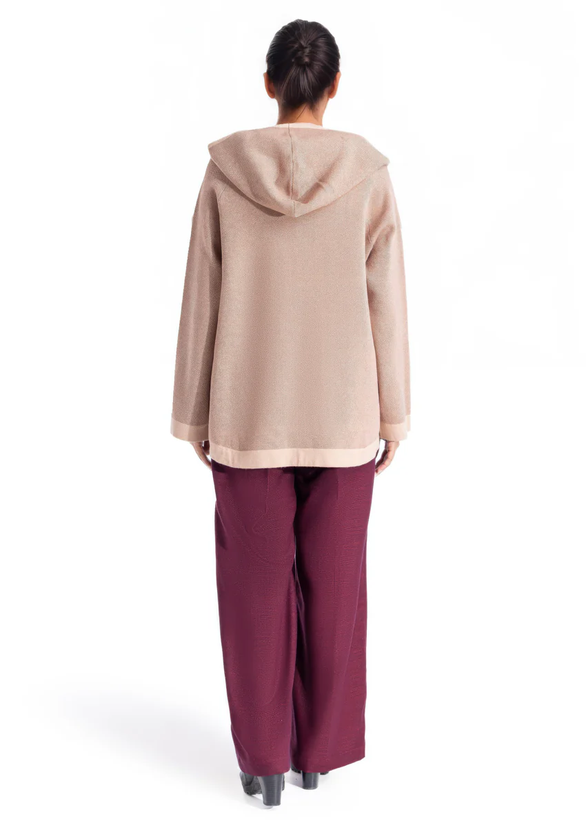 Beige-Hoodie Cardigan Full Sleeves Sweater (25Y-070-67) - Image 3