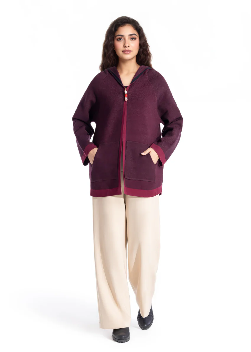 Maroon-Hoodie Cardigan Full Sleeves Sweater (25Y-070-67)