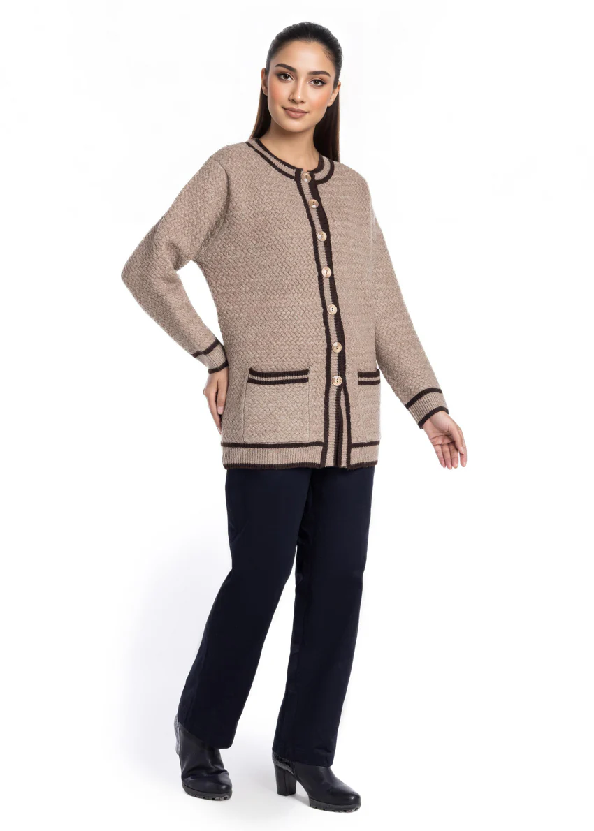 D-Beige-Round Neck Cardigan Full Sleeves Sweater (25Y-071-67) - Image 4