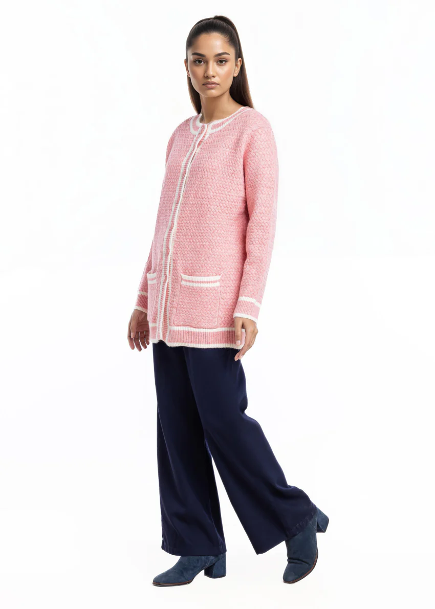 Pink-Round Neck Cardigan Full Sleeves Sweater (25Y-071-67) - Image 4