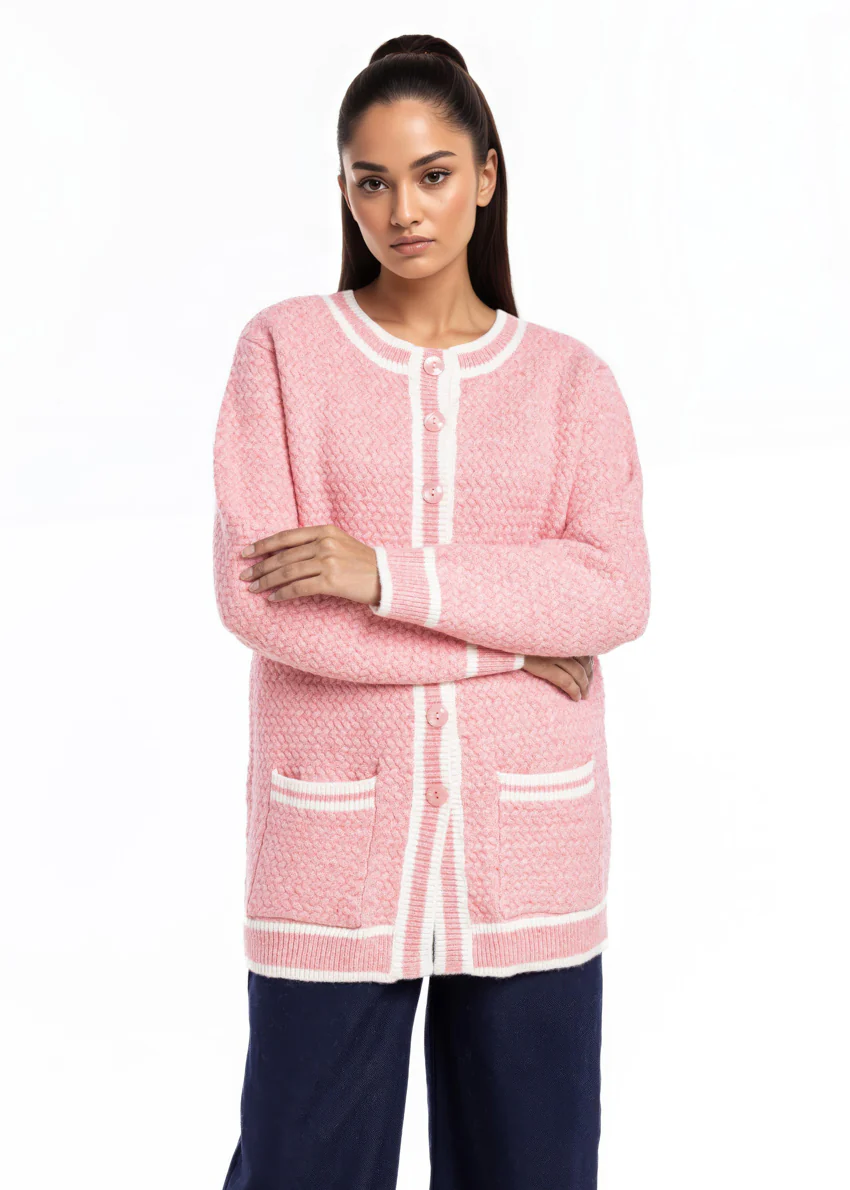Pink-Round Neck Cardigan Full Sleeves Sweater (25Y-071-67) - Image 5